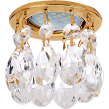 Ecola MR16 CR1006 GU5.3 Glass Стекло Круг с каплевидными хруст. на прямом подвесе Прозрачный / Золото 84x100