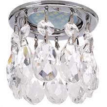 Ecola MR16 CR1006 GU5.3 Glass Стекло Круг с каплевидными хруст. на прямом подвесе Прозрачный / Хром 84x100