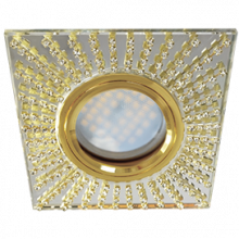 Ecola MR16 DL1659 GU5.3 Glass Стекло Квадрат с прозр.стразами (оправа золото)/фон зерк./центр.часть золото 30x95x95