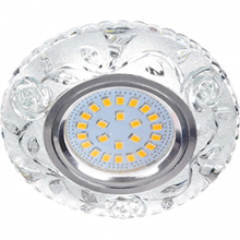 Ecola MR16 LD7071 GU5.3 Светильник встр. искристый с подсветкой "Розы" Прозрачный / Хром 25x95
