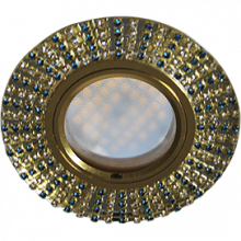 Ecola MR16 DL1662 GU5.3 Glass Стекло Круг с прозр.и бирюз. стразами (оправа золото)/фон зерк./центр.часть золото 25х93