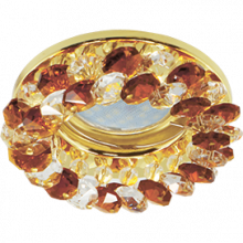 Ecola MR16 CD4141 GU5.3 Светильник встр. круглый с хрусталиками Прозрачный и Янтарь/Золото 50x90