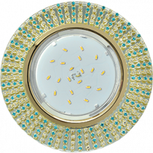 Ecola GX53 H4 Glass Круг с прозр. и бирюз. страз. (оправа золото)/ фон зерк./центр  золото 40x120