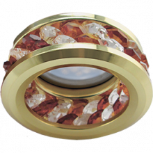 Ecola MR16 DL1656 GU5.3 встр. круглый с хруст.(2 ряда) и ободком - Прозрачный и Янтарь/ Золото 54x85