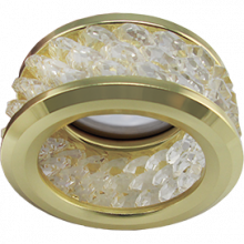Ecola MR16 DL1655 GU5.3 встр. круглый с хруст.(3 ряда) и ободком - Прозрачный / Золото 63x85